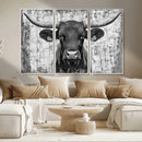 Abstract Longhorn Bull Wall Art Canvas Print - Rustic Texas