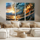 Ocean Wave at Sunset Canvas Wall Art – Vibrant Coastal Beach