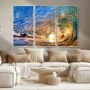 Ocean Wave at Sunset Canvas Wall Art – Vibrant Coastal Beach