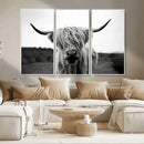 Highland Cow Wall Art | Black and White Farmhouse Decor |