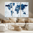 Modern Blue World Map Canvas Print – Framed Wall Art,