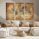 Vintage World Map Wall Art Canvas – Antique Style Push Pin