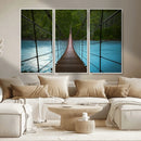 Suspension Bridge Over River Canvas Art | 3-Panel Nature by MyGreatCanvas | Canvas Wall Art Prints | Photo Prints & Wall Decor