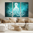 Green Octopus Abstract Wall Art Canvas Print