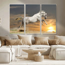 Large Wall Art Canvas Print – White Jumping Horse Sunset
