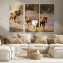 Large Wall Art 5 Horses Running on Sand Canvas Print