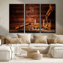 Whiskey and Cigar Wall Art Canvas | 3 Panel Bar Room Decor by MyGreatCanvas | Canvas Wall Art Prints | Photo Prints & Wall Decor