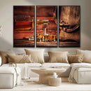 Whiskey and Cigar Canvas Wall Art | 3 Panel Bar Room Decor by MyGreatCanvas | Canvas Wall Art Prints | Photo Prints & Wall Decor