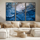Navy Blue Canvas Art Abstract Print – Elegant Triptych