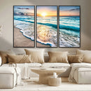 Sunset Beach Waves Canvas Wall Art – 5-Panel Ocean Sunset by MyGreatCanvas | Canvas Wall Art Prints | Photo Prints & Wall Decor
