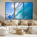 Blue Big Wave Surfing Ocean Canvas Wall Art Artwork Print