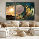 Golden Wave Sunset Canvas Print – Large Coastal Wall Art for