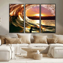 Golden Wave Sunset Triptych Canvas Art, Giclee Canvas Print by MyGreatCanvas | Canvas Wall Art Prints | Photo Prints & Wall Decor
