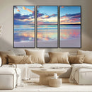 Tranquil Pastel Sunset Beach Triptych Canvas Art, Soothing