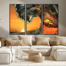 Surf Wave Sunset Canvas Wall Art Print, 3-Panel Ocean by MyGreatCanvas | Canvas Wall Art Prints | Photo Prints & Wall Decor
