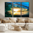 Ocean Wave at Sunset Canvas Art, Large Wall Print of Vibrant