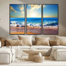 Tropical Beach Sunset Canvas Art, Ocean Waves and Sandy