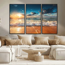 Golden Sunset Beach Triptych Canvas Art, Giclee Coastal Wall by MyGreatCanvas | Canvas Wall Art Prints | Photo Prints & Wall Decor