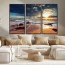Golden Hour Beach Sunset Canvas Triptych, Ocean Waves and by MyGreatCanvas | Canvas Wall Art Prints | Photo Prints & Wall Decor