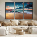 Sunset on Beach Wall Art Ocean Beach Canvas Print