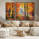 Autumn Red Forest Triptych Canvas Wall Art Print, Forest