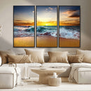 Golden Sunset Ocean Waves Wall Art Canvas Print – Multi