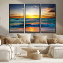 Vibrant Ocean Sunrise Over Golden Beach Waves, Giclee Canvas