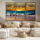 Ocean Sunrise Over Golden Beach Waves, Giclee Canvas Wall