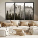 Foggy Mountain Wall Art | 3-Panel Foggy Forest and Mountain