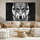 Black and White Wild Wolf Wall Art Canvas Print
