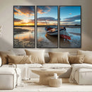 Small Boat At The Beach Sunset Wall Art, Boat Sunset Wall
