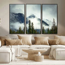 Mountain Mist Canvas Wall Art Print | 3-Panel Foggy Forest