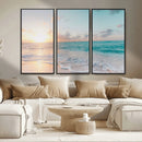 Tranquil Ocean Beach Sunset Canvas Wall Art | 3-Panel