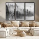 Foggy Misty Forest Canvas Wall Art – Black and White