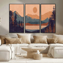 Modern Boho Sunset Canvas Print, Mountain Landscape Triptych