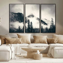 Forest Mountain Print - Black and White Canvas Wall Art with