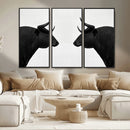 Spanish Bull Art - Framed Black and White Bull Canvas Print