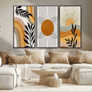Modern Boho Sun and Leaf Abstract Art – 3-Panel Giclée
