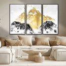 Golden Mountain Triptych Wall Art Canvas Print, Modern