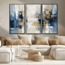Modern Abstract Canvas Wall Art in Blue and Gold Tones |