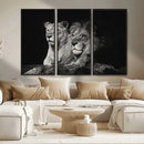 Lion Couple Wall Art Canvas Print – Elegant Black and White