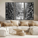 Winter Ski Lift Black and White Canvas Wall Art – Alpine