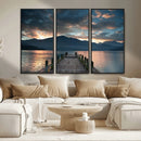Mountain Lake Wood Pier Canvas Wall Art Nature Lake Print