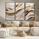 Gold and White Abstract Wave Canvas – Elegant Flowing Design