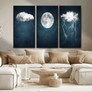 3 Piece Indigo Cloud Wall Art, Thunderstorm Moon Cloud by MyGreatCanvas | Canvas Wall Art Prints | Photo Prints & Wall Decor