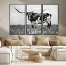 Texas Black White Highland Longhorn Cow Wall Art Canvas by MyGreatCanvas | Canvas Wall Art Prints | Photo Prints & Wall Decor