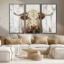 Rustic Longhorn Bull Wall Art Canvas Set – Western-Inspired
