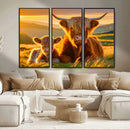 Scottish Cow and Baby Cow Canvas Wall Art Animal Print
