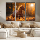 Running Horse Sunset Forest Wall Art Canvas Print