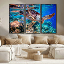 Underwater Coral Reef Sea Turtle Wall Art Canvas Print,